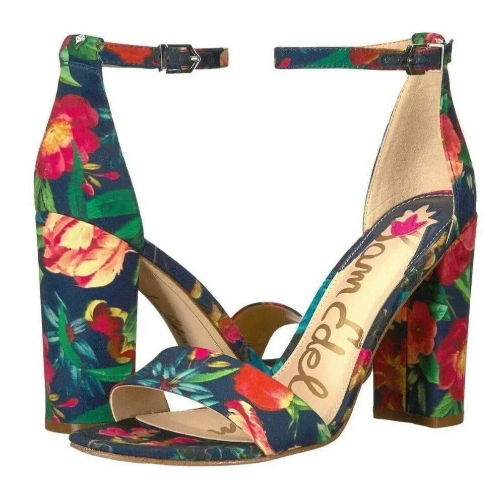 Sam Edelman Yaro Women's 9.5m Navy Floral Tropical Bouquet print Heels - New - Picture 2 of 6
